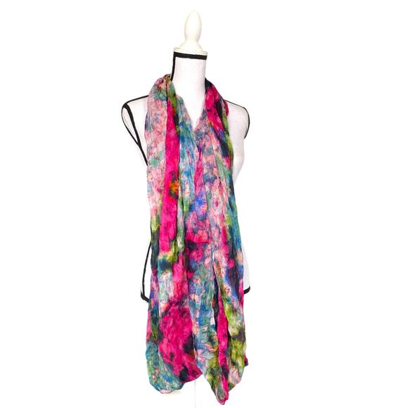 NWT Anthropologie Fau et Fille Infinity Scarf Multi Watercolor Floral Modal Silk - Picture 1 of 12